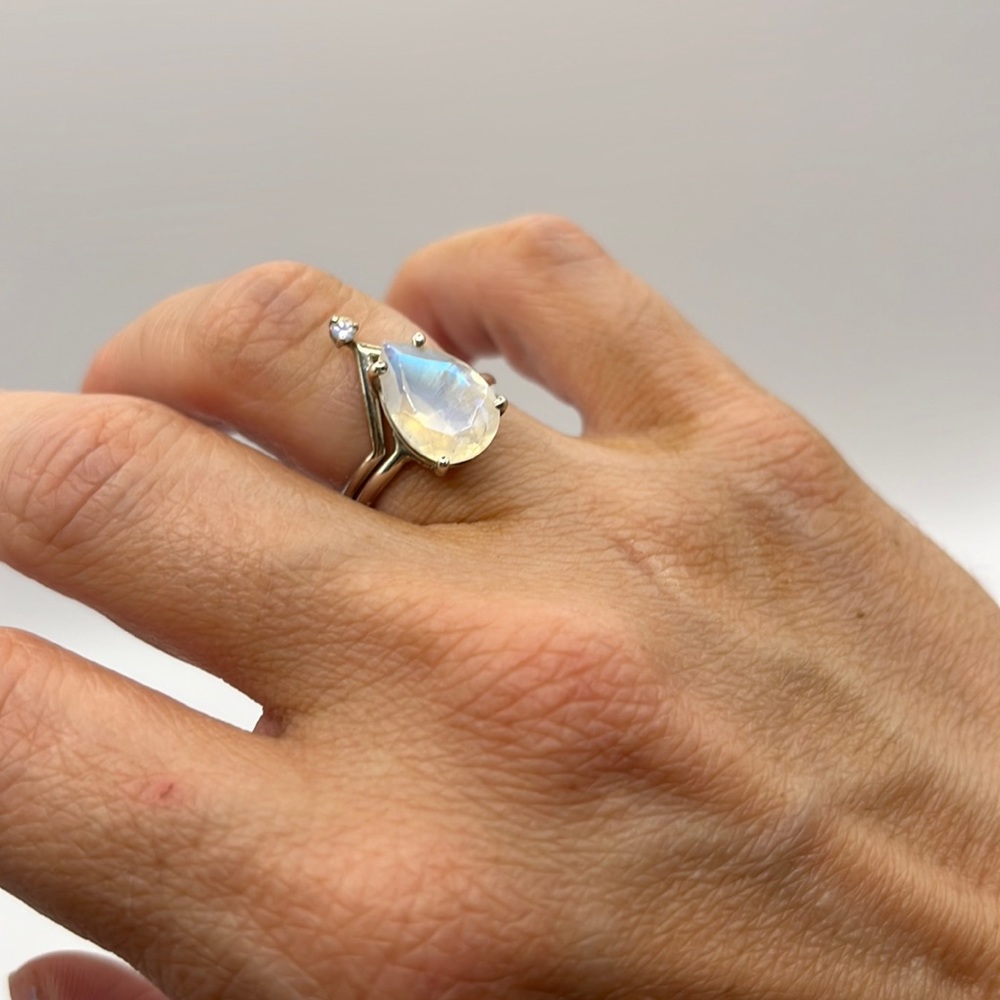 Moonstone and sterling silver wedding band set.